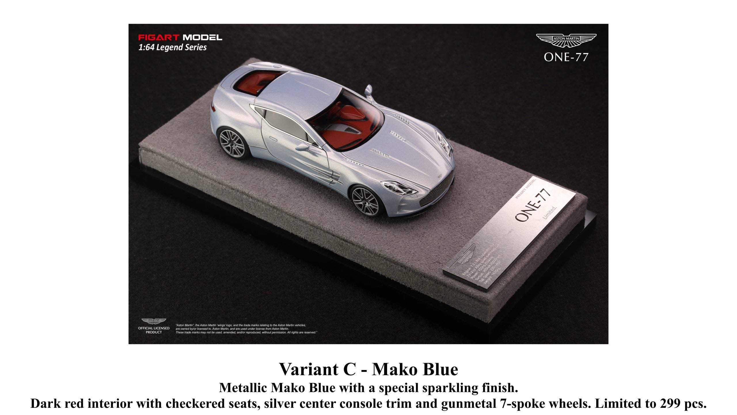 FIGART MODEL 1:64 ASTON MARTIN ONE-77 High-end Resin Model Car [Mako Blue] - LG64002C