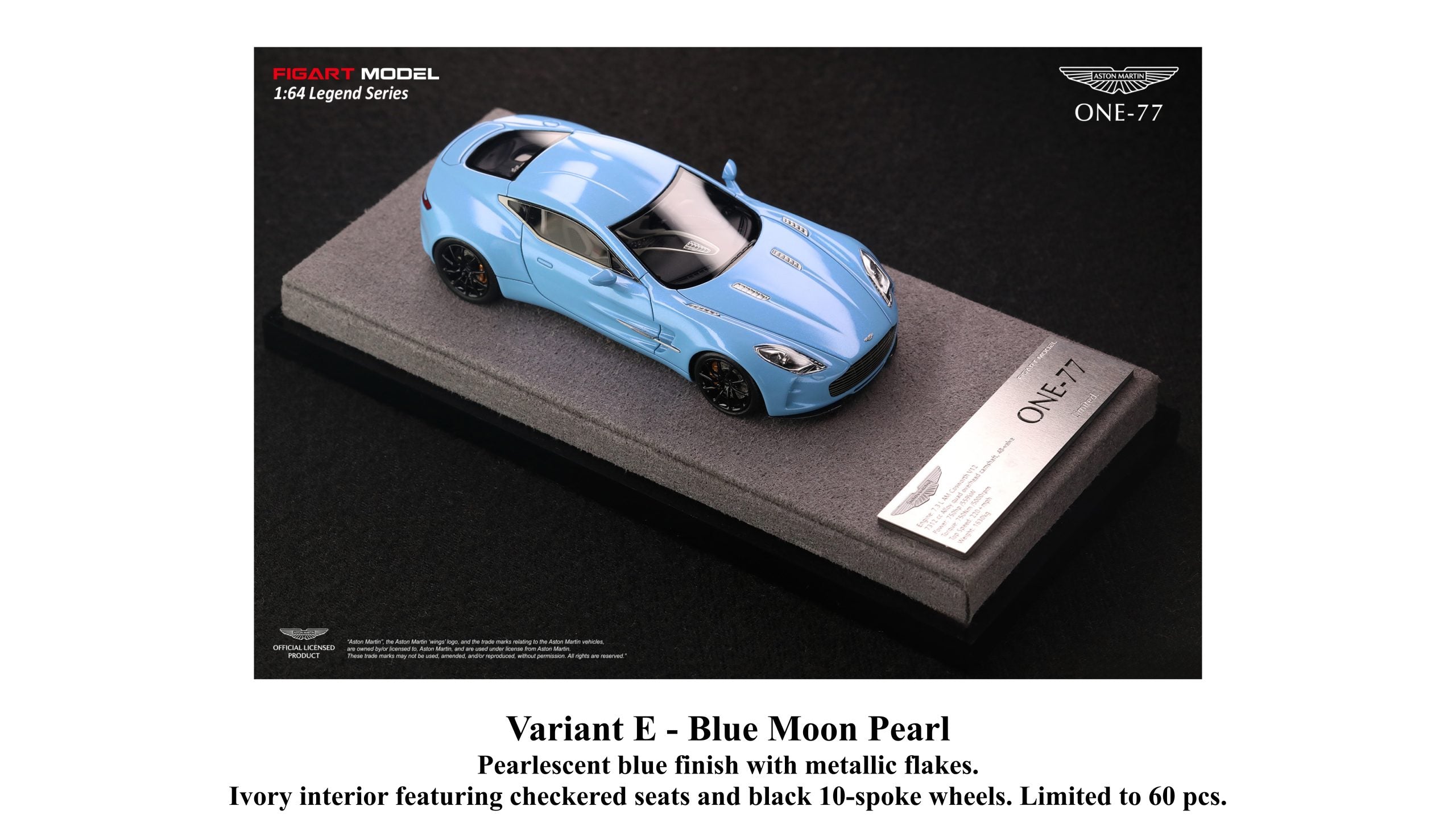 FIGART MODEL 1:64 ASTON MARTIN ONE-77 High-end Resin Model Car [Blue Moon Pearl] - LG64002E