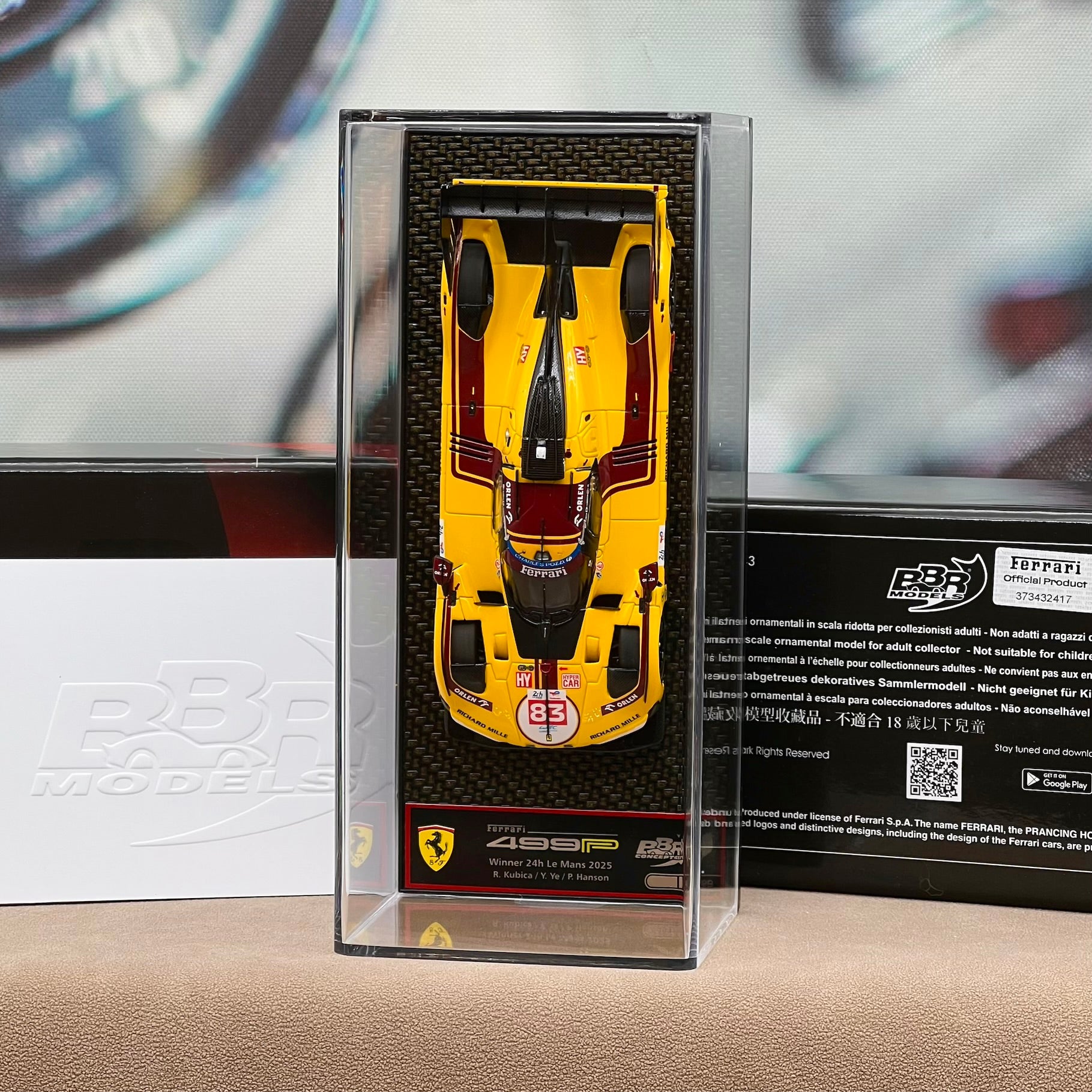 BBR 1:43 Ferrari 499P car No. 83 - 24h Le Mans 2025 winner - Kubica/Ye/Hanson - BBRC325C