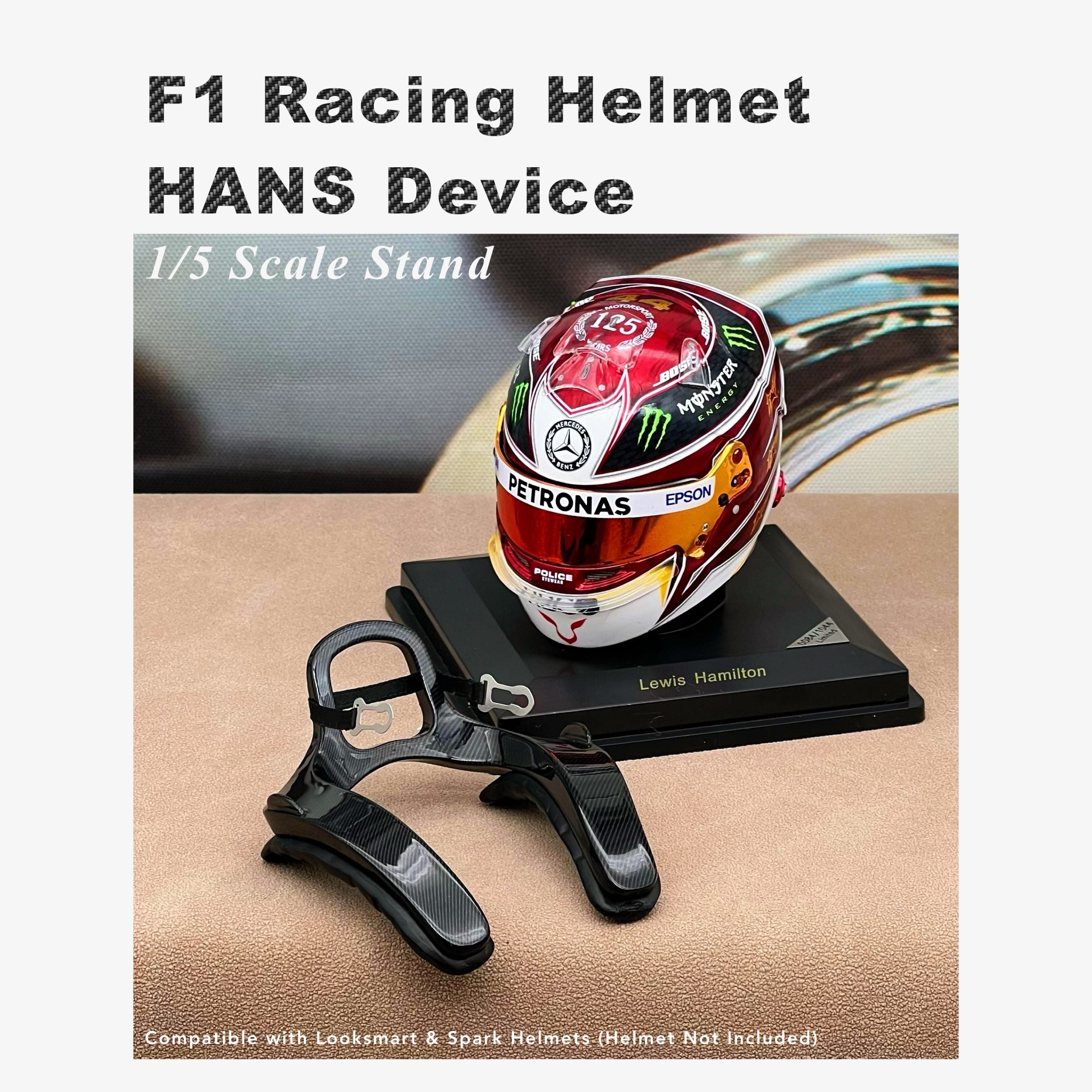 F1 Racing Helmet HANS Device 1:5 Scale Stand – Compatible with Looksmart & Spark Helmets (Helmet Not Included)