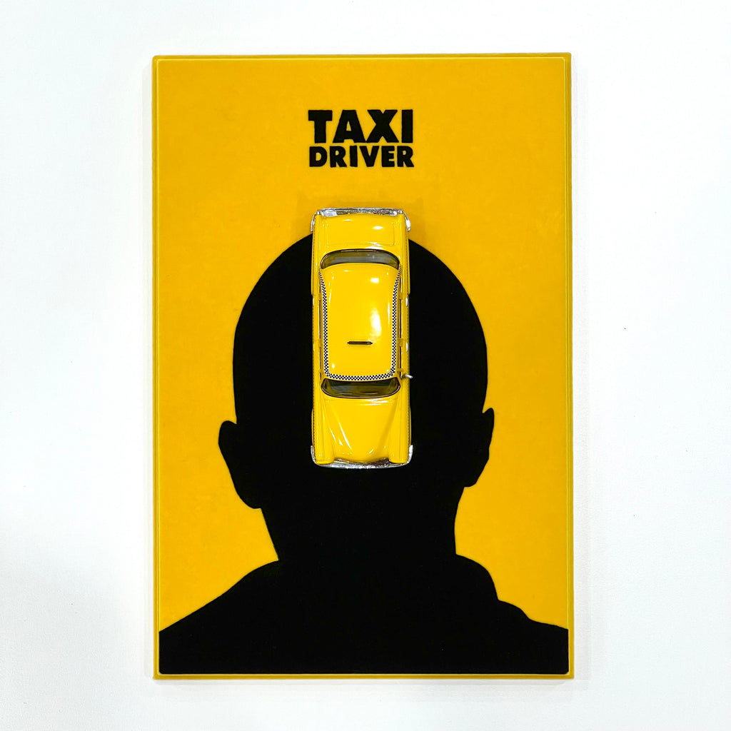 [Exclusive] IXO 1:43 Chevrolet Nova Yellow Checker Cab 《Taxi Driver》 Handcrafted fan-made edition, featuring a custom movie-themed display base.