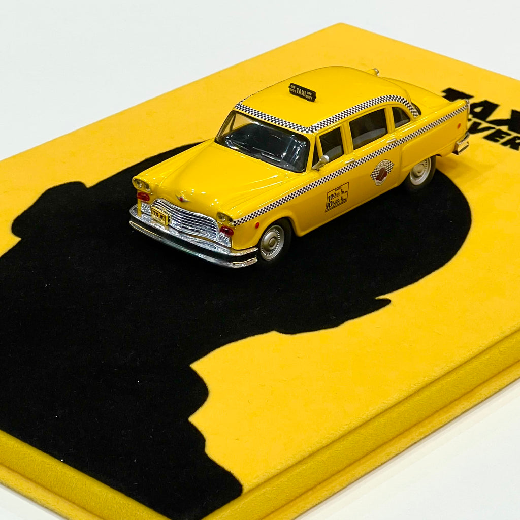 [Exclusive] IXO 1:43 Chevrolet Nova Yellow Checker Cab 《Taxi Driver》 Handcrafted fan-made edition, featuring a custom movie-themed display base.