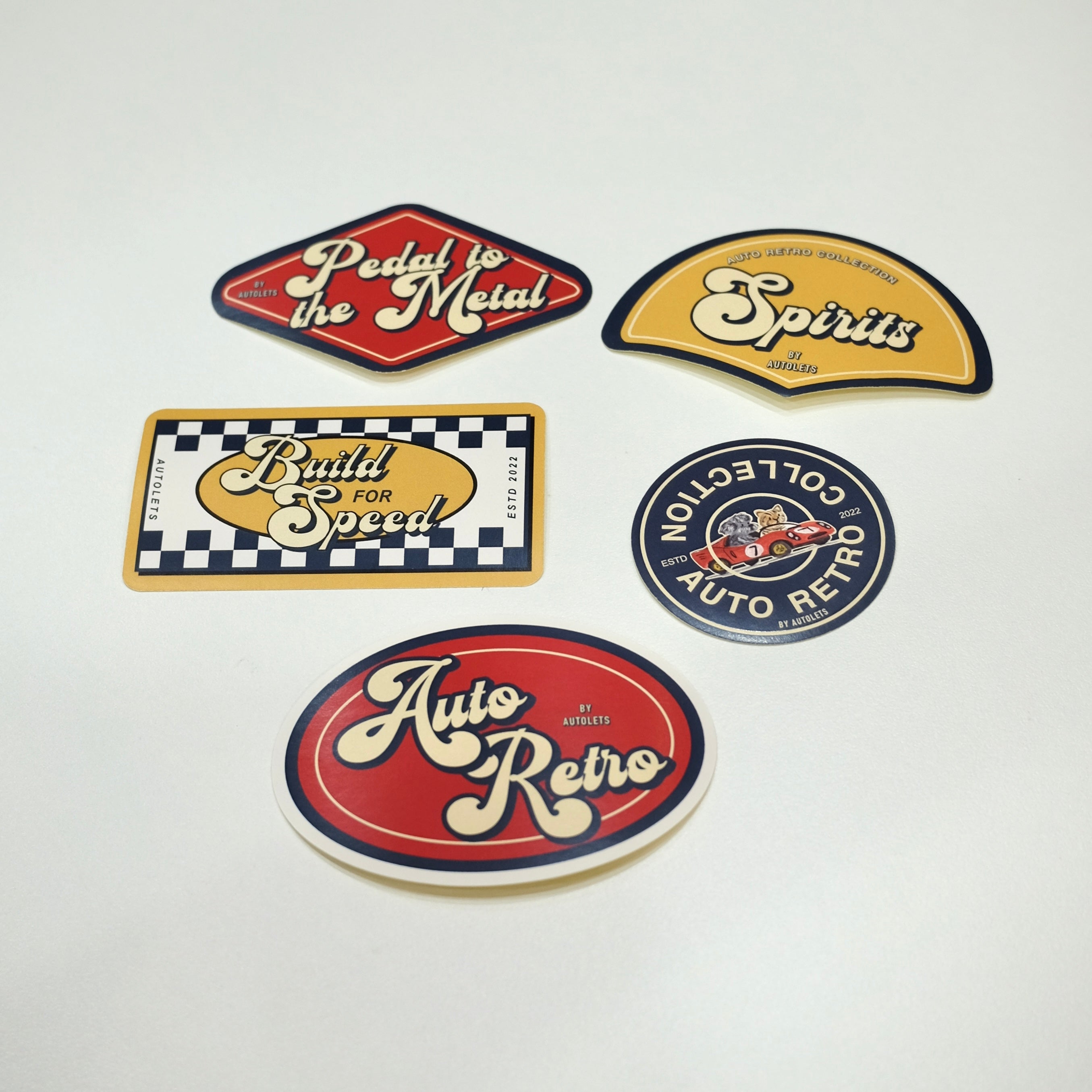 Auto Retro Collection Glossy Removable Sticker 8 x 5 cm 5pcs set