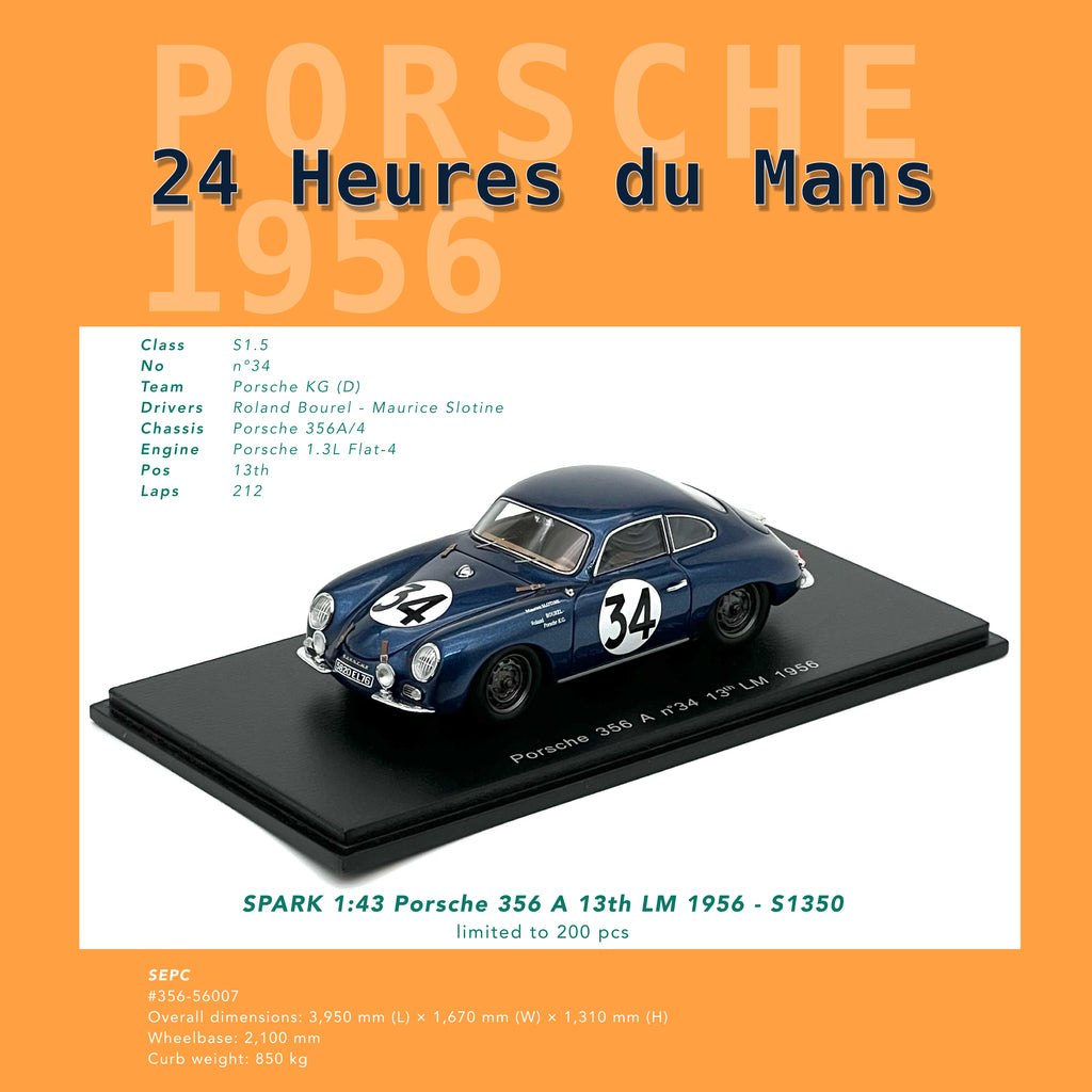 SPARK 1:43 Porsche 356 A 13th LM 1956 - S1350 ( limited 200pcs )