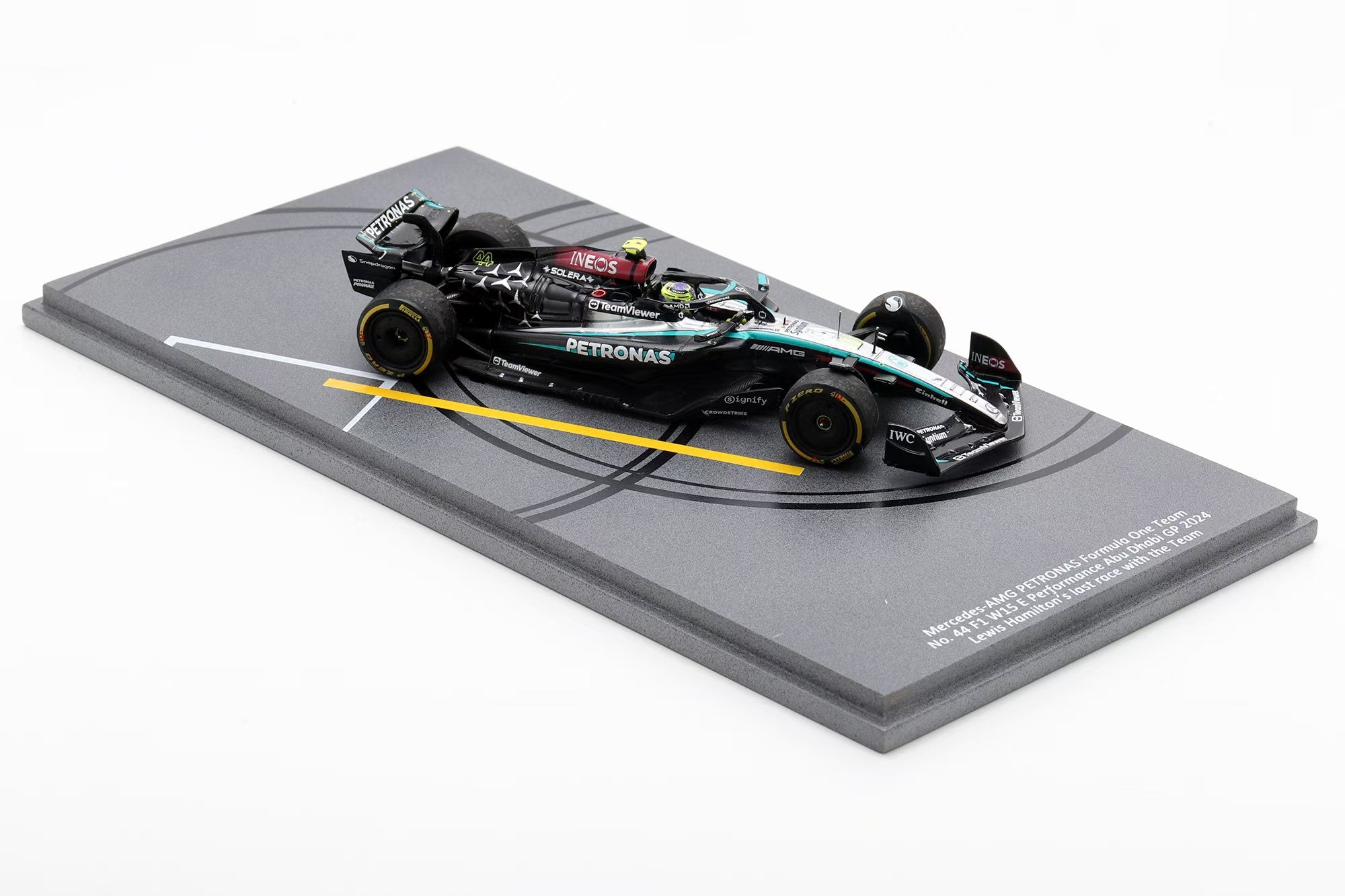 SPARK 1:43 Mercedes-AMG PETRONAS Formula One Team No. 44 F1 W15 E Performance Abu Dhabi GP 2024 Lewis Hamilton's last race with the Team - SP659