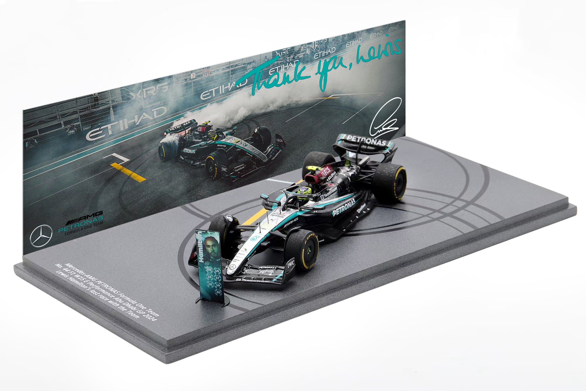 SPARK 1:43 Mercedes-AMG PETRONAS Formula One Team No. 44 F1 W15 E Performance Abu Dhabi GP 2024 Lewis Hamilton's last race with the Team - SP659