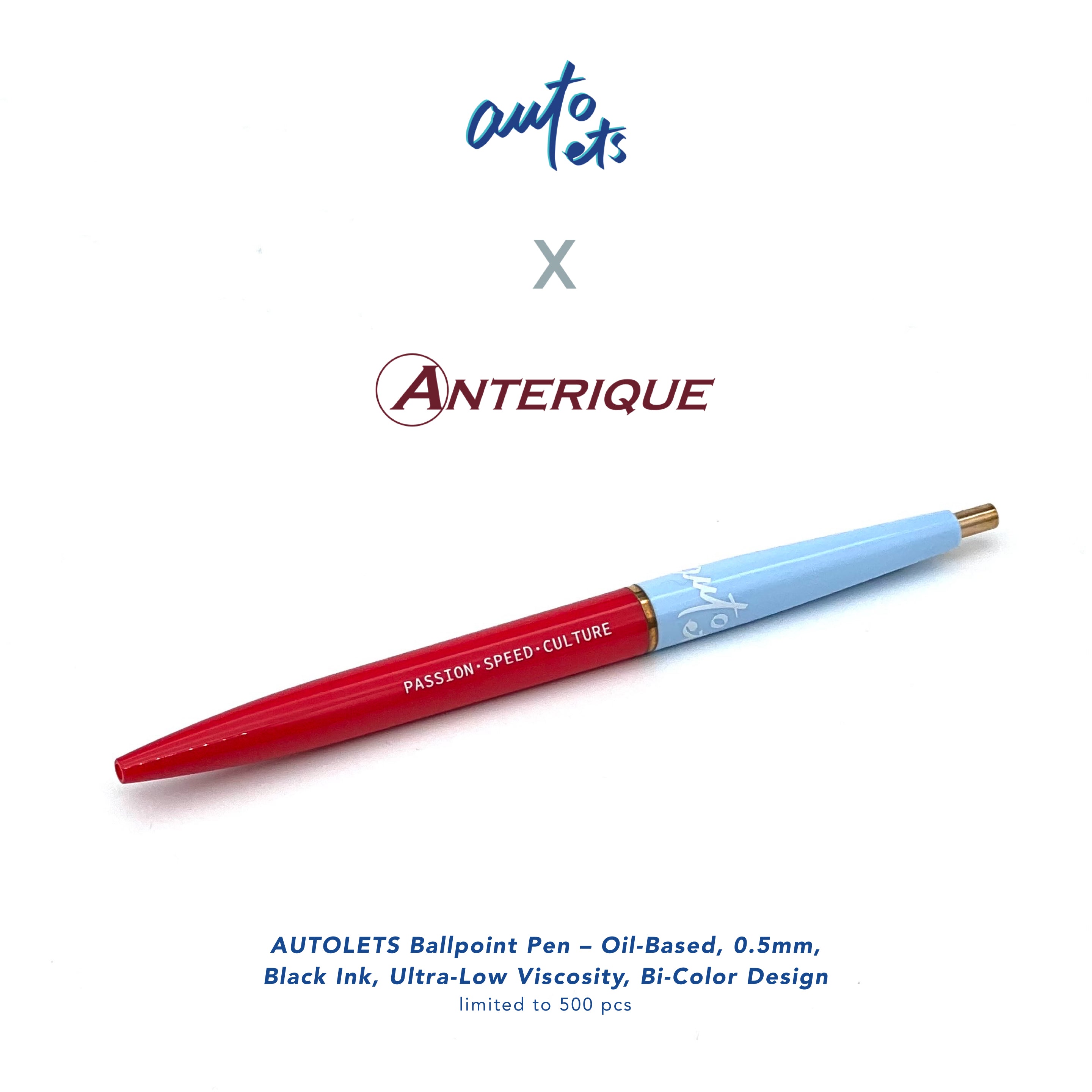 AUTOLETS Ballpoint Pen – Oil-Based, 0.5mm, Black Ink, Ultra-Low Viscosity, Bi-Color Design [ limited to 500 pcs ]