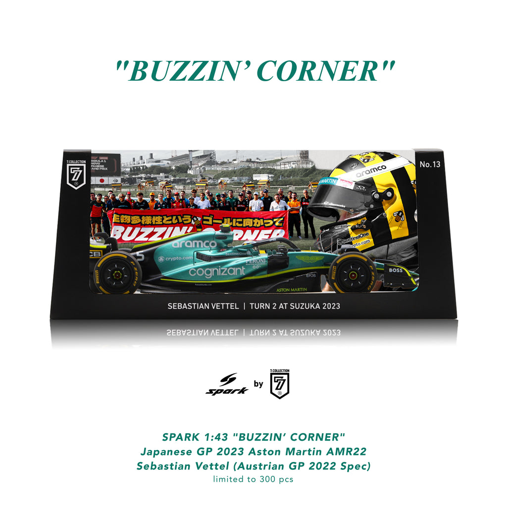 SPARK 1:43 "BUZZIN’ CORNER" Japanese GP 2023 Aston Martin AMR22 Sebastian Vettel (Austrian GP 2022 Spec) - NKN13